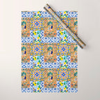 Italian,Sicilian art,holy Mary,Virgin Mary,maiolica,tiles,lemons,Citrus  Wrapping Paper Gallery Image 1