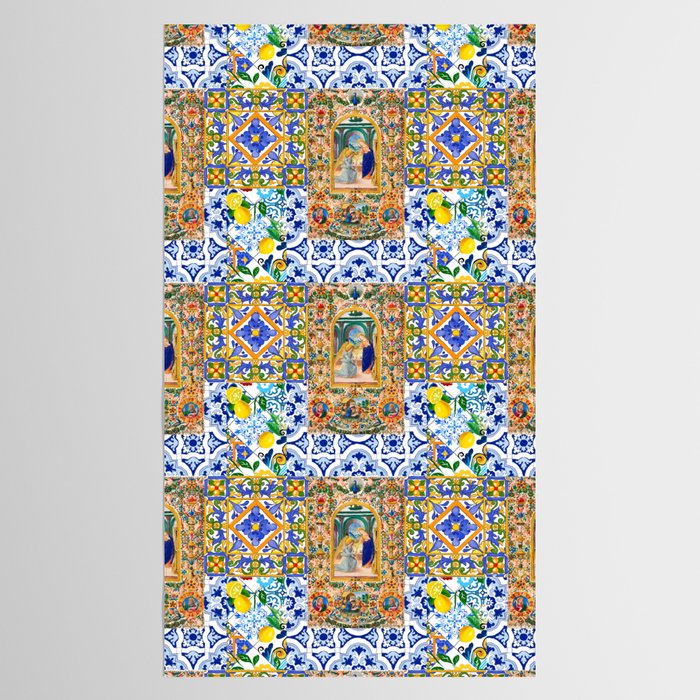 Italian,Sicilian art,holy Mary,Virgin Mary,maiolica,tiles,lemons,Citrus  Tablecloth Gallery Image 2