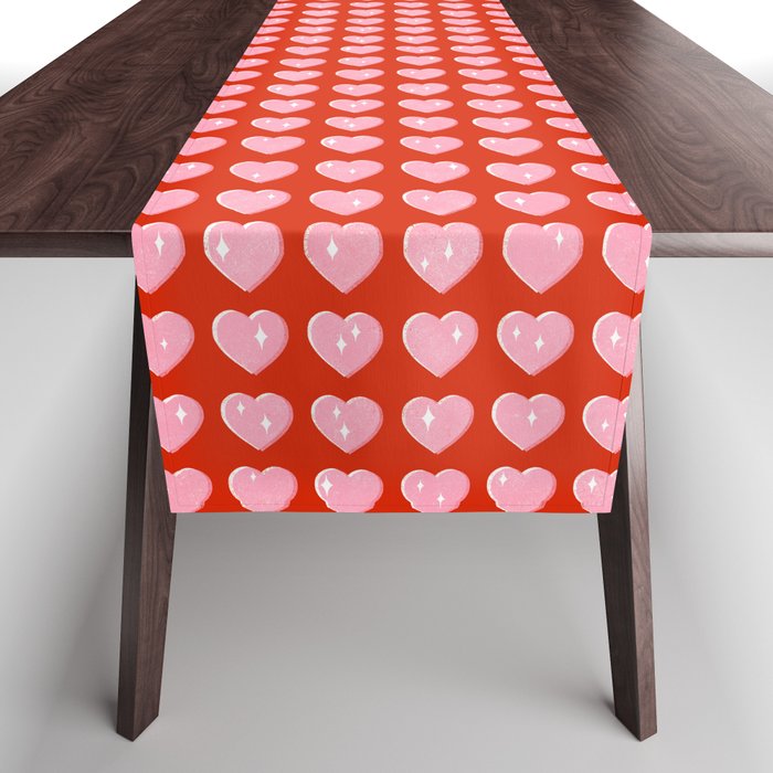 Love Hearts - pink hearts on red Table Runner Gallery Image 1