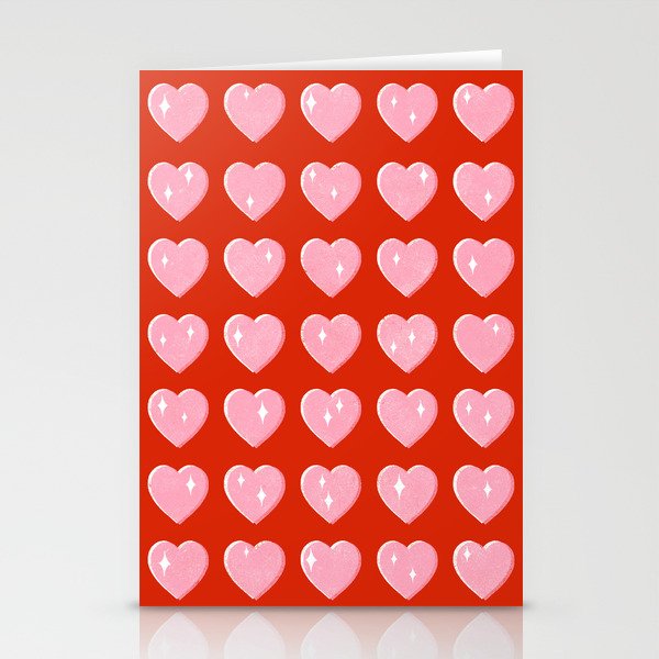 Love Hearts - pink hearts on red Stationery Card Gallery Image 1