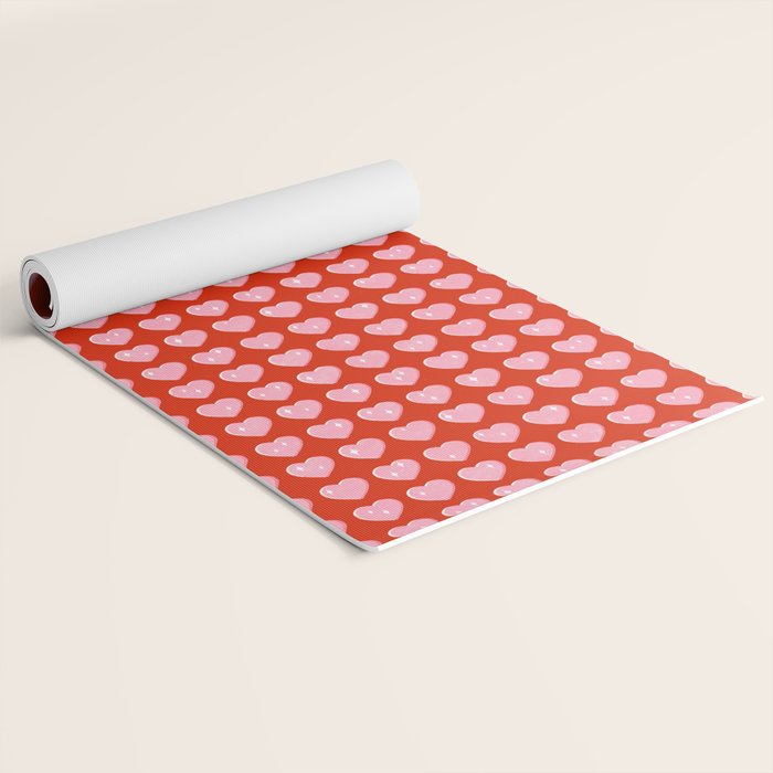 Love Hearts - pink hearts on red Yoga Mat Gallery Image 2