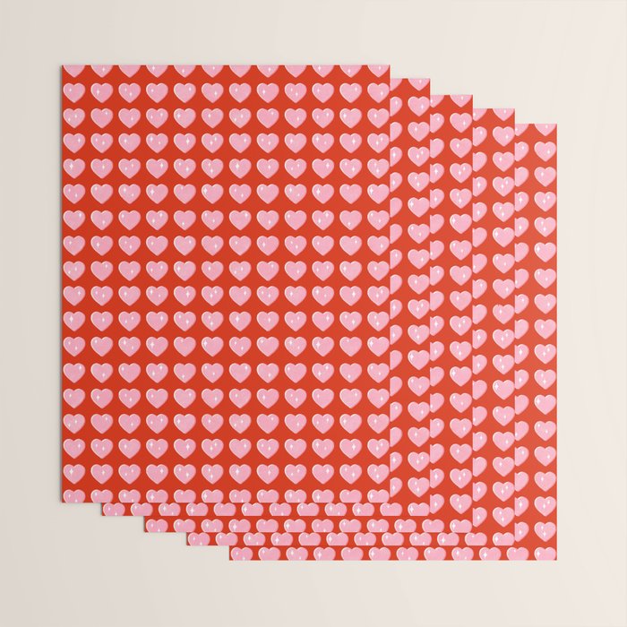 Love Hearts - pink hearts on red Wrapping Paper Gallery Image 3