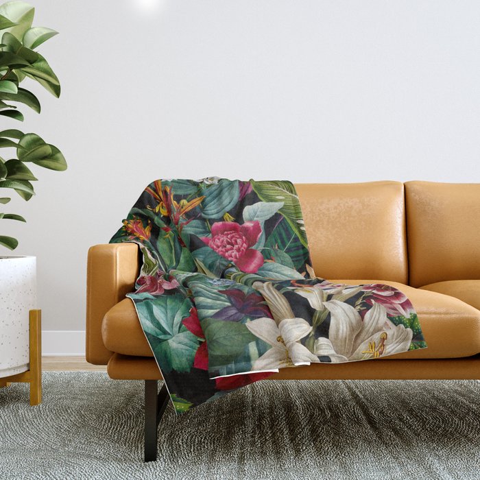 Chintzy Florals - Night Throw Blanket Gallery Image 1