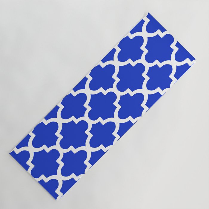 White Quatrefoil Pattern Outline With Royal Blue Background Yoga Mat Gallery Image 1