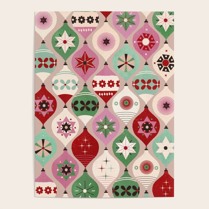 Festive Baubles Pattern Poster Gallery Image 1