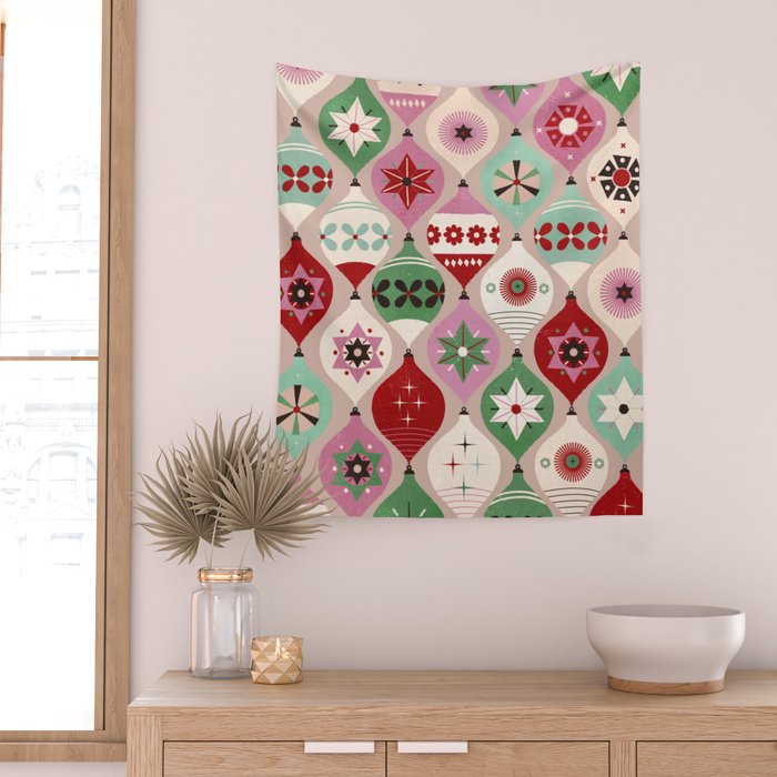 Festive Baubles Pattern Wall Tapestry Gallery Image 2