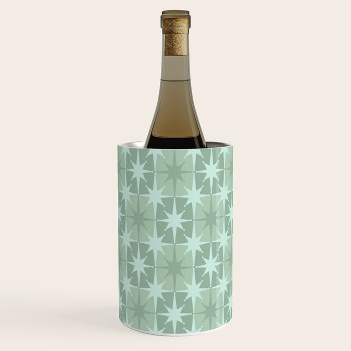 Mid Century Modern Atomic Stars Checkered Starburst Pattern in Retro Sea Glass Green Tone Wine Chiller Gallery Image 1
