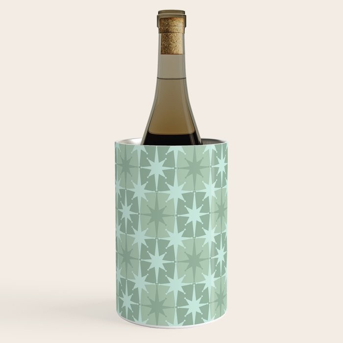 Mid Century Modern Atomic Stars Checkered Starburst Pattern in Retro Sea Glass Green Tone Wine Chiller Gallery Image 2