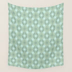 Mid Century Modern Atomic Stars Checkered Starburst Pattern in Retro Sea Glass Green Tone Wall Tapestry Gallery Image 4