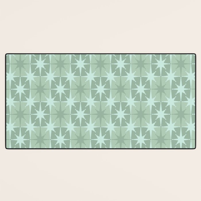 Mid Century Modern Atomic Stars Checkered Starburst Pattern in Retro Sea Glass Green Tone Desk Mat Gallery Image 3