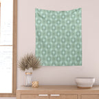 Mid Century Modern Atomic Stars Checkered Starburst Pattern in Retro Sea Glass Green Tone Wall Tapestry Gallery Image 2