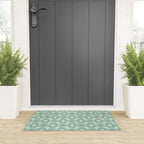 Mid Century Modern Atomic Stars Checkered Starburst Pattern in Retro Sea Glass Green Tone Welcome Mat Gallery Image 3
