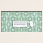 Mid Century Modern Atomic Stars Checkered Starburst Pattern in Retro Sea Glass Green Tone Desk Mat Gallery Image 1