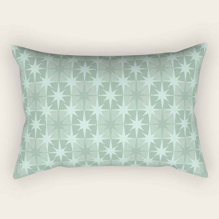 Mid Century Modern Atomic Stars Checkered Starburst Pattern in Retro Sea Glass Green Tone Rectangular Pillow Gallery Image 1