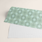Mid Century Modern Atomic Stars Checkered Starburst Pattern in Retro Sea Glass Green Tone Wrapping Paper Gallery Image 2