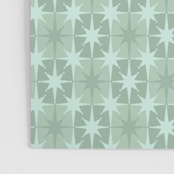 Mid Century Modern Atomic Stars Checkered Starburst Pattern in Retro Sea Glass Green Tone Poster Gallery Image 3