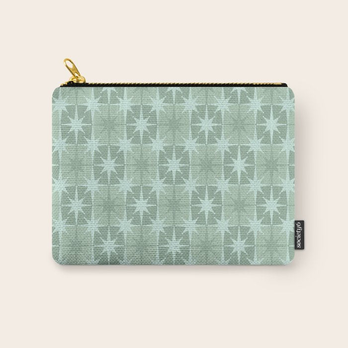 Mid Century Modern Atomic Stars Checkered Starburst Pattern in Retro Sea Glass Green Tone Carry All Pouch Gallery Image 1