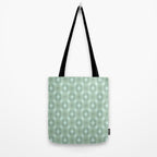 Mid Century Modern Atomic Stars Checkered Starburst Pattern in Retro Sea Glass Green Tone Tote Bag Gallery Image 2