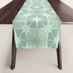 Mid Century Modern Atomic Stars Checkered Starburst Pattern in Retro Sea Glass Green Tone Table Runner Gallery Image 1