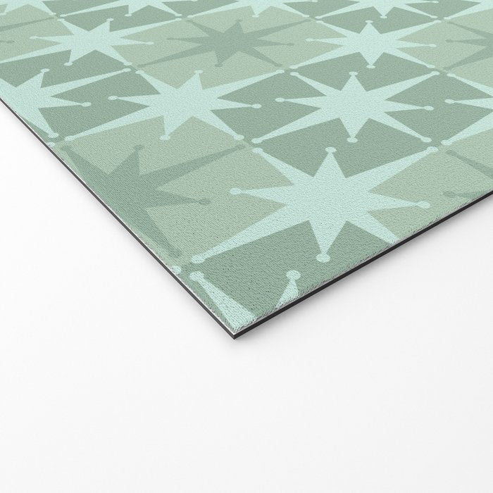 Mid Century Modern Atomic Stars Checkered Starburst Pattern in Retro Sea Glass Green Tone Welcome Mat Gallery Image 2