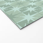 Mid Century Modern Atomic Stars Checkered Starburst Pattern in Retro Sea Glass Green Tone Welcome Mat Gallery Image 2