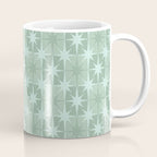 Mid Century Modern Atomic Stars Checkered Starburst Pattern in Retro Sea Glass Green Tone Coffee Mug Gallery Image 1