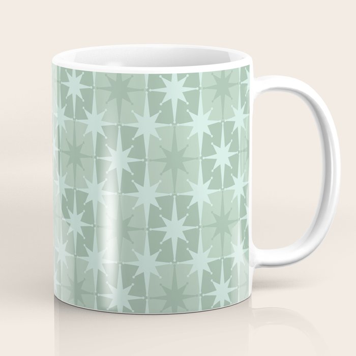 Mid Century Modern Atomic Stars Checkered Starburst Pattern in Retro Sea Glass Green Tone Coffee Mug Gallery Image 1