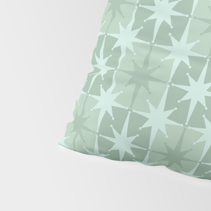 Mid Century Modern Atomic Stars Checkered Starburst Pattern in Retro Sea Glass Green Tone Pillow Sham Gallery Image 4