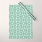 Mid Century Modern Atomic Stars Checkered Starburst Pattern in Retro Sea Glass Green Tone Wrapping Paper Gallery Image 1
