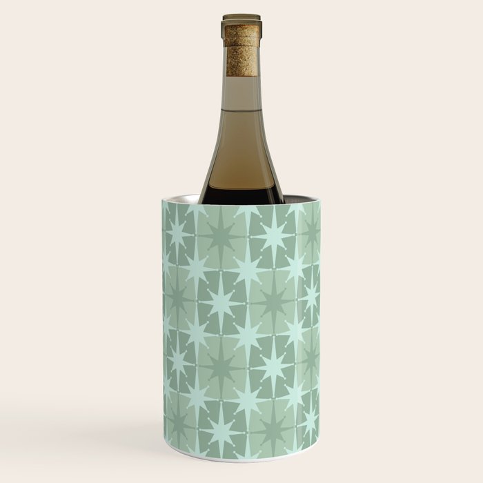 Mid Century Modern Atomic Stars Checkered Starburst Pattern in Retro Sea Glass Green Tone Wine Chiller Gallery Image 3