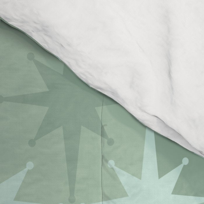 Mid Century Modern Atomic Stars Checkered Starburst Pattern in Retro Sea Glass Green Tone Comforter Gallery Image 4