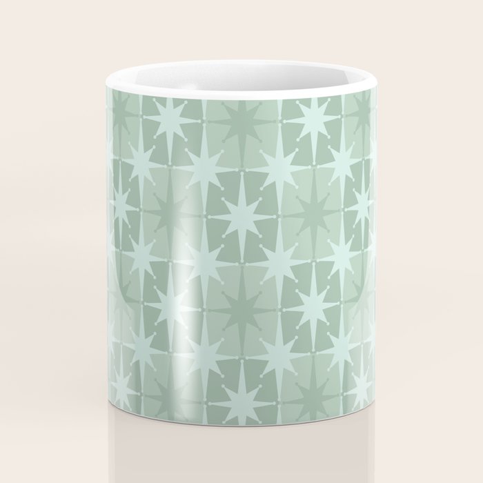 Mid Century Modern Atomic Stars Checkered Starburst Pattern in Retro Sea Glass Green Tone Coffee Mug Gallery Image 4