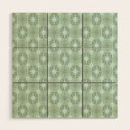 Mid Century Modern Atomic Stars Checkered Starburst Pattern in Retro Sea Glass Green Tone Wood Wall Art Gallery Image 1
