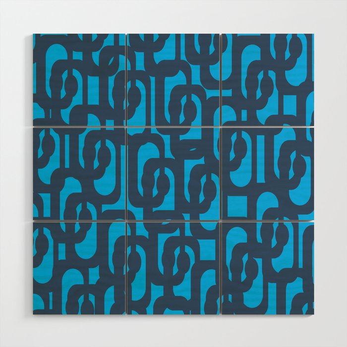Mid Century Modern Blue Loop Abstract Pattern Wood Wall Art Gallery Image 1