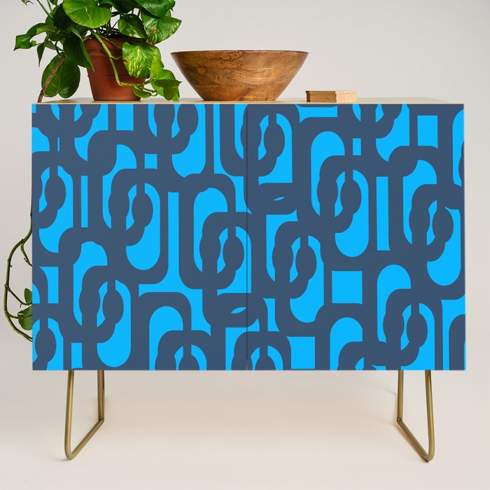 Mid Century Modern Blue Loop Abstract Pattern Credenza Gallery Image 1