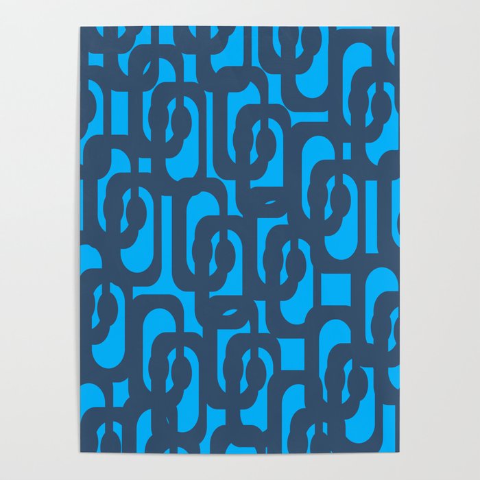 Mid Century Modern Blue Loop Abstract Pattern Poster Gallery Image 1
