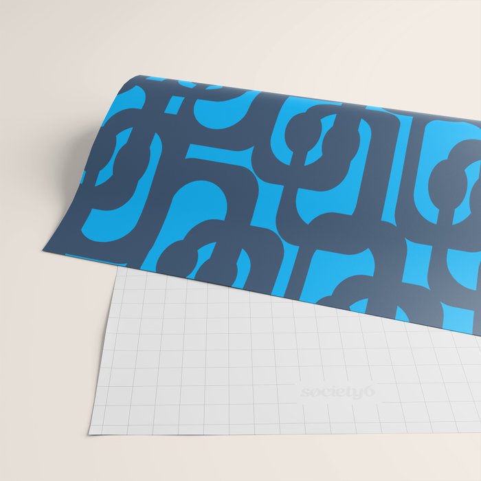 Mid Century Modern Blue Loop Abstract Pattern Wrapping Paper Gallery Image 2