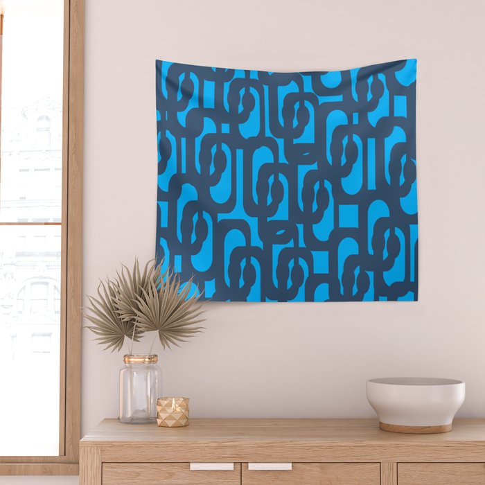 Mid Century Modern Blue Loop Abstract Pattern Wall Tapestry Gallery Image 2