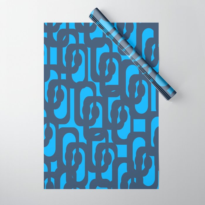 Mid Century Modern Blue Loop Abstract Pattern Wrapping Paper Gallery Image 1