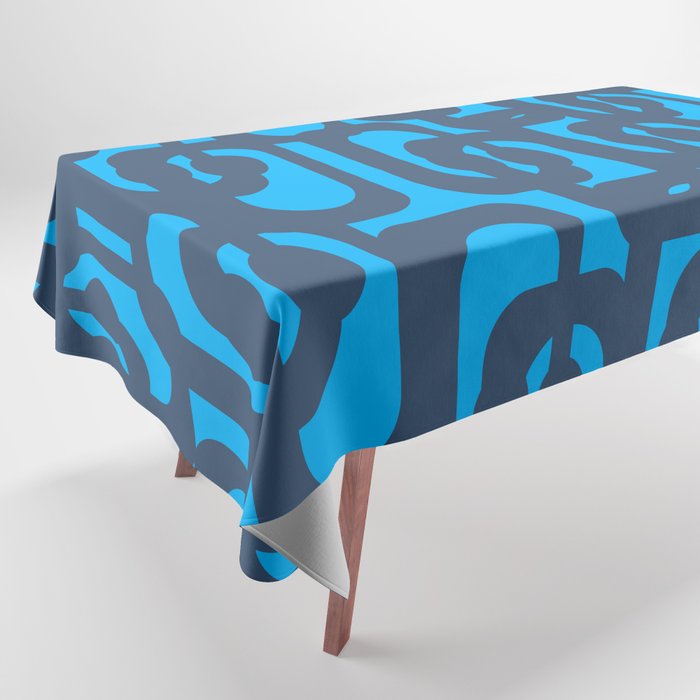 Mid Century Modern Blue Loop Abstract Pattern Tablecloth Gallery Image 1