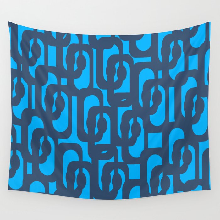 Mid Century Modern Blue Loop Abstract Pattern Wall Tapestry Gallery Image 1