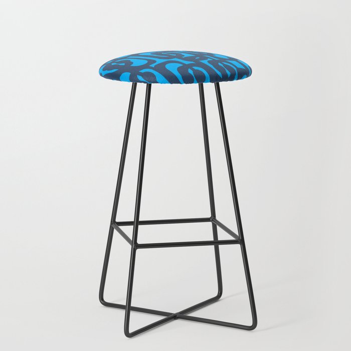 Mid Century Modern Blue Loop Abstract Pattern Stool Gallery Image 1