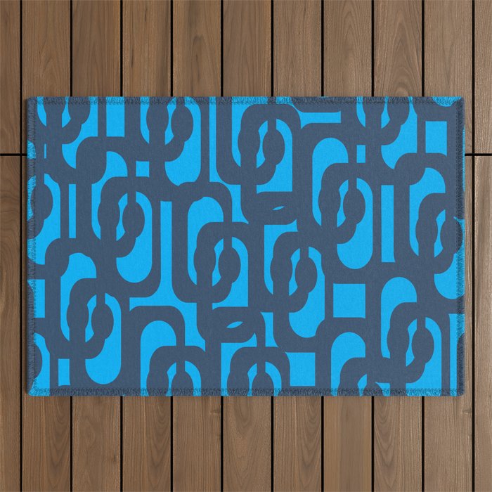 Mid Century Modern Blue Loop Abstract Pattern Outdoor Rug Gallery Image 1
