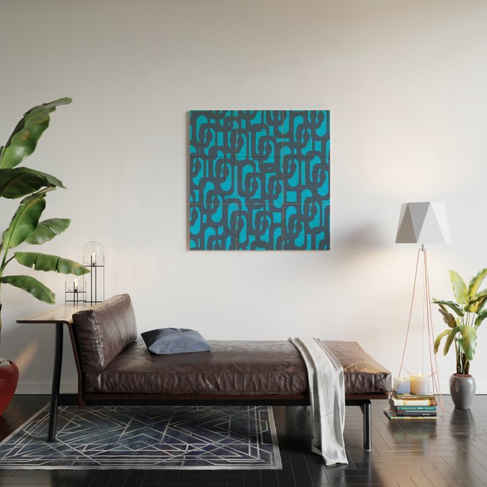 Mid Century Modern Blue Loop Abstract Pattern Wood Wall Art Gallery Image 2