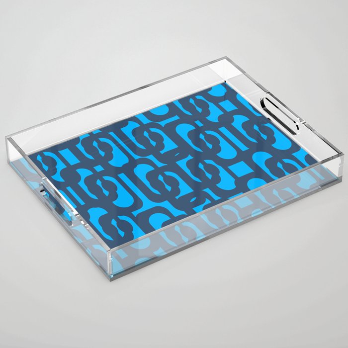 Mid Century Modern Blue Loop Abstract Pattern Acrylic Tray Gallery Image 1