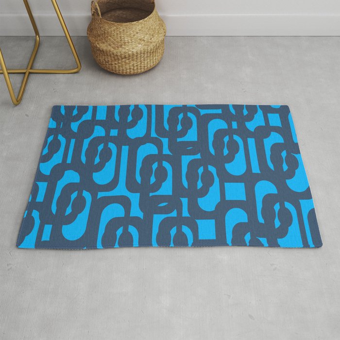 Mid Century Modern Blue Loop Abstract Pattern Rug Gallery Image 1