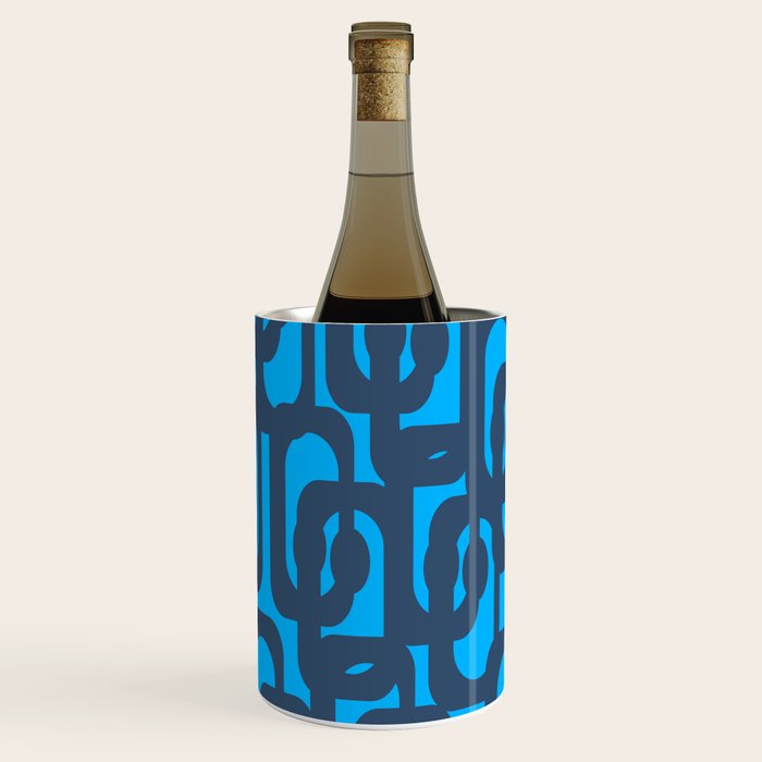 Mid Century Modern Blue Loop Abstract Pattern Wine Chiller Gallery Image 1