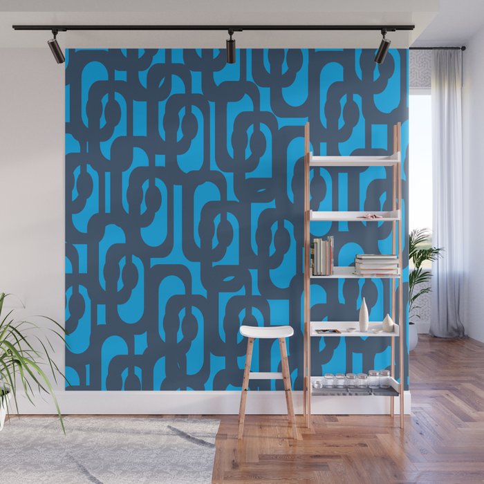 Mid Century Modern Blue Loop Abstract Pattern Wall Mural Gallery Image 1