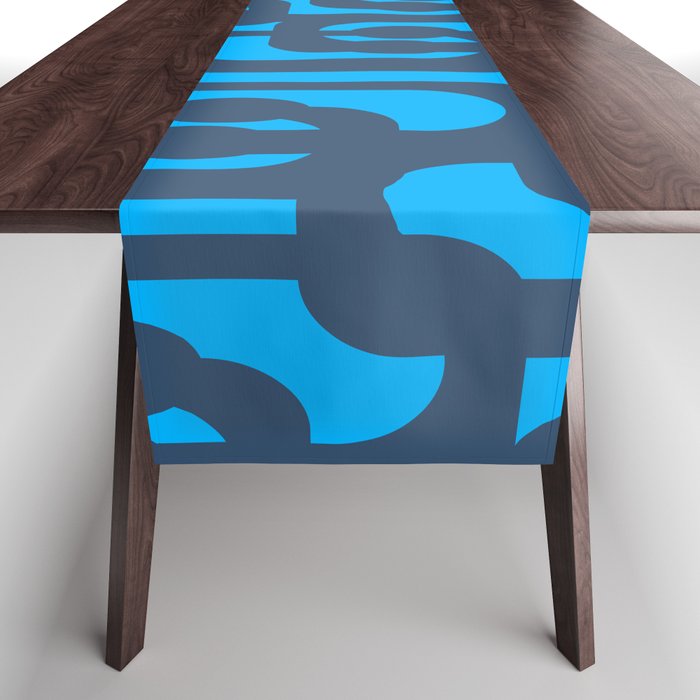 Mid Century Modern Blue Loop Abstract Pattern Table Runner Gallery Image 1