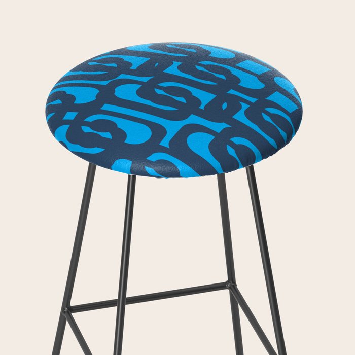 Mid Century Modern Blue Loop Abstract Pattern Stool Gallery Image 2